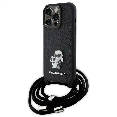 ⁨Karl Lagerfeld KLHCP15LSAKCPSK iPhone 15 Pro 6.1" hardcase czarny/black Crossbody Saffiano Metal Pin Karl & Choupette⁩ w sklepie Wasserman.eu