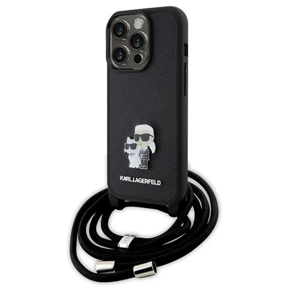 ⁨Karl Lagerfeld KLHCP15LSAKCPSK iPhone 15 Pro 6.1" hardcase czarny/black Crossbody Saffiano Metal Pin Karl & Choupette⁩ w sklepie Wasserman.eu