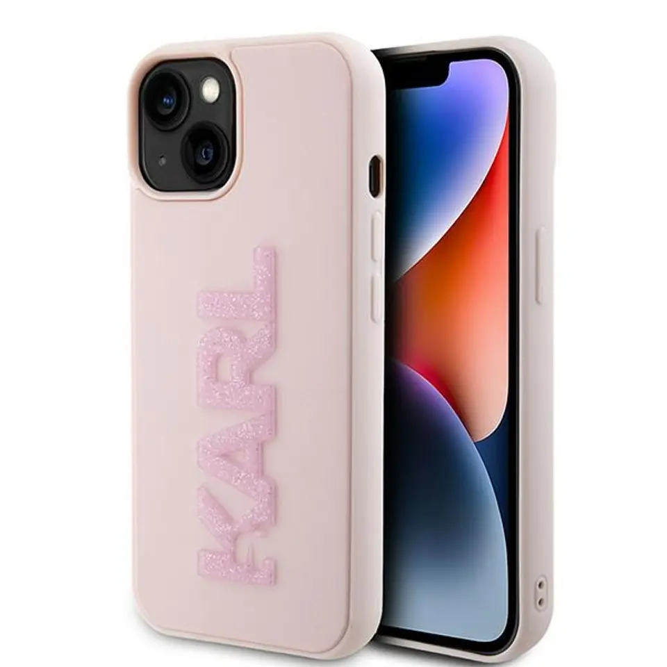 ⁨Karl Lagerfeld KLHCP15S3DMBKCP iPhone 15 6.1" różowy/pink hardcase 3D Rubber Glitter Logo⁩ w sklepie Wasserman.eu