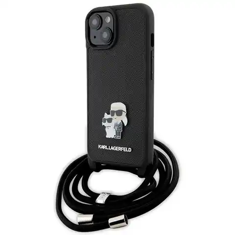⁨Karl Lagerfeld KLHCP15SSAKCPSK iPhone 15 6.1" hardcase czarny/black Crossbody Saffiano Metal Pin Karl & Choupette⁩ w sklepie Wasserman.eu