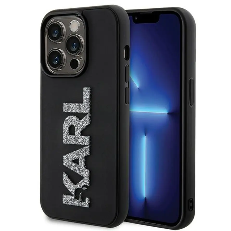 ⁨Karl Lagerfeld KLHCP15X3DMBKCK iPhone 15 Pro Max 6.7" czarny/black hardcase 3D Rubber Glitter Logo⁩ w sklepie Wasserman.eu