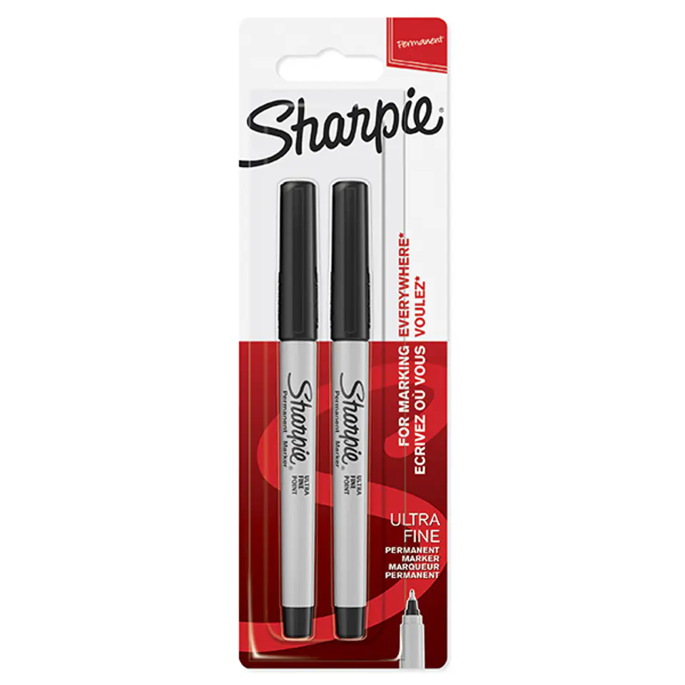 ⁨Sharpie, pisak Ultra Fine, czarny, 2szt, 0.5mm, stały atrament⁩ w sklepie Wasserman.eu