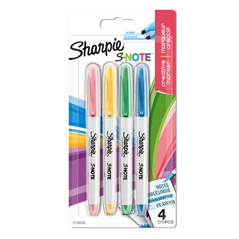 ⁨Sharpie, zakreślacz S-Note, mix kolorów, 4szt, kreatywne⁩ w sklepie Wasserman.eu