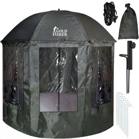 ⁨Parasol wędkarski namiot z osłoną JUKON ciemnozielony⁩ w sklepie Wasserman.eu