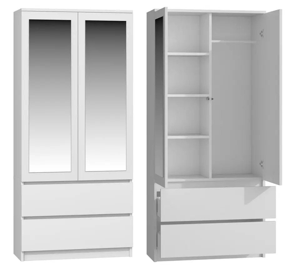 ⁨Topeshop SS-90 BIEL LUSTRO bedroom wardrobe/closet 5 shelves 2 door(s) White⁩ at Wasserman.eu