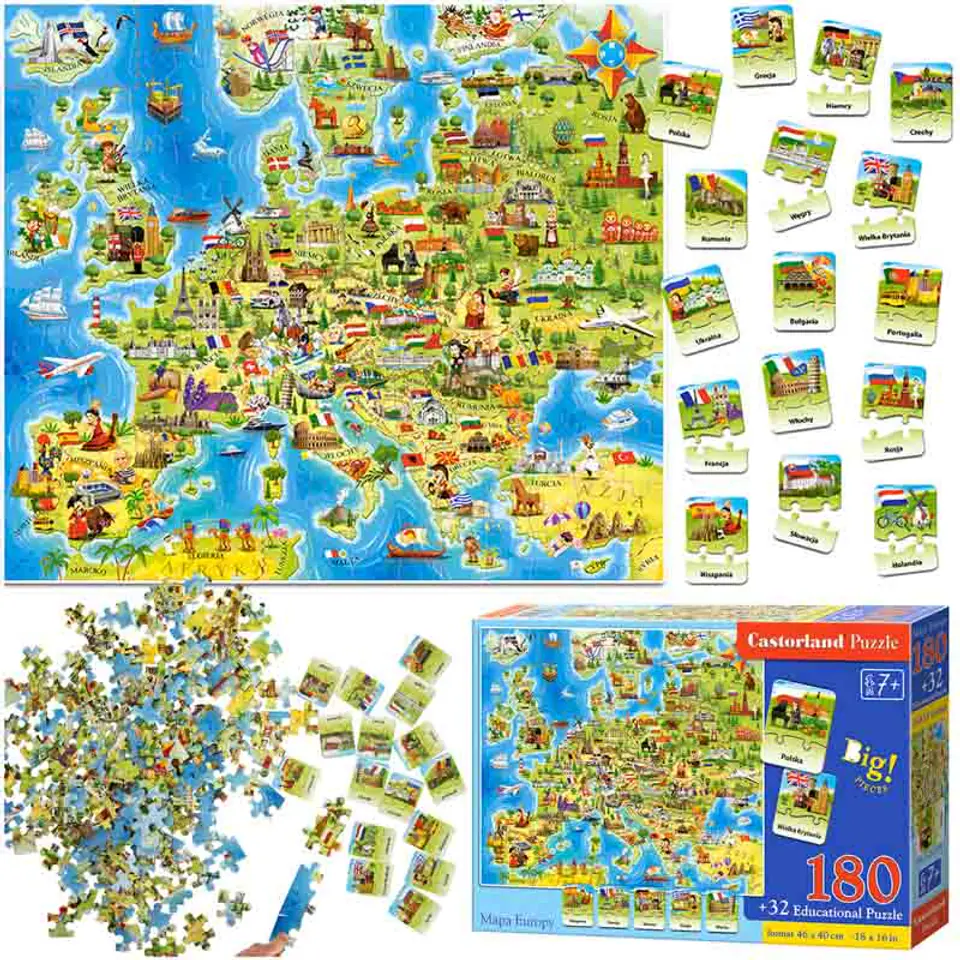 ⁨Puzzle edukacyjne układanka Mapa Europy 212 elementów 7+ CASTORLAND⁩ w sklepie Wasserman.eu