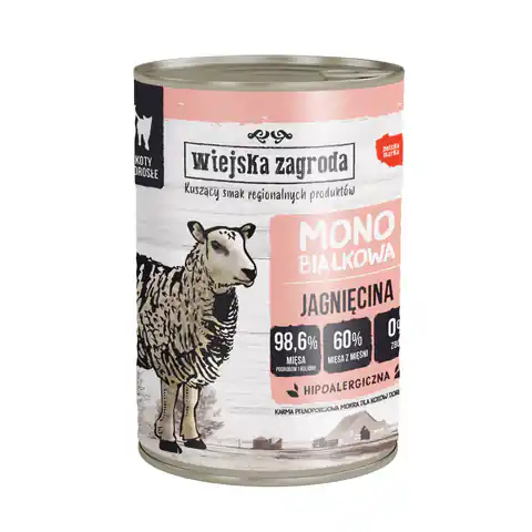 ⁨WIEJSKA ZAGRODA Karma mokra monobiałkowa dla kota jagnięcina 400g⁩ w sklepie Wasserman.eu