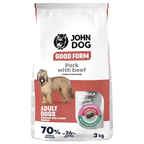⁨JOHN DOG Good Form Adult Medium and Large Breeds Pork and Beef - Dry Dog Food - 3 kg⁩ at Wasserman.eu