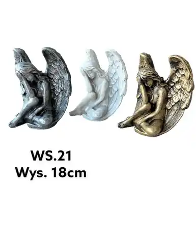 ⁨Figura Anioł siedzący 14x20x16cm srebrny⁩ w sklepie Wasserman.eu