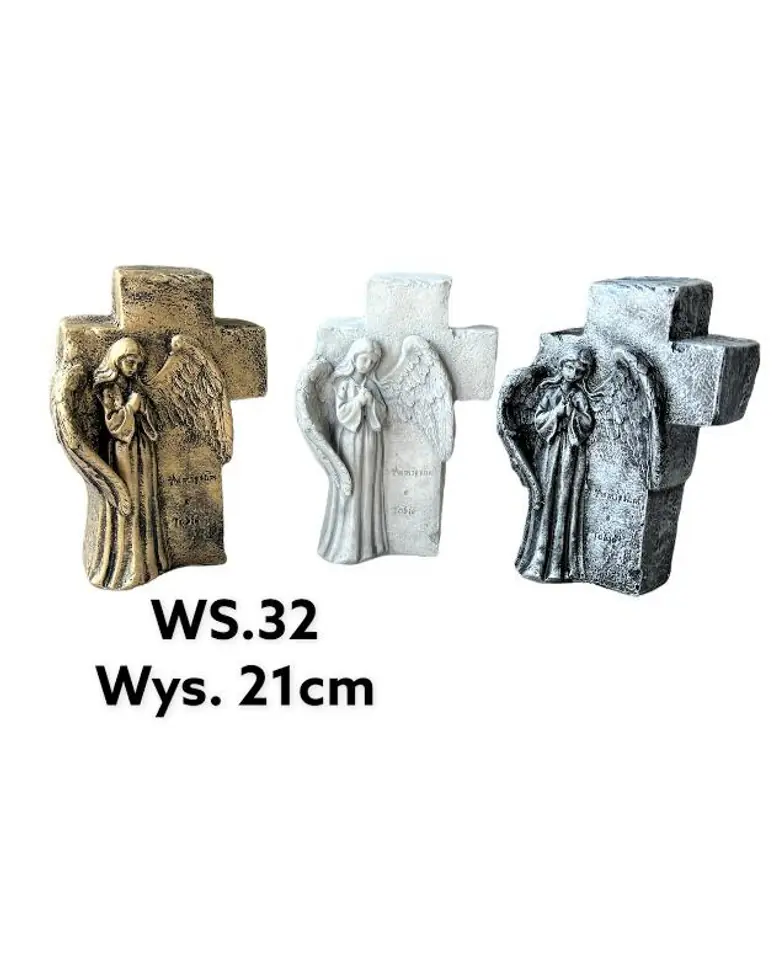 Figura krzyż z aniołem 8x14x22cmsrebrny w sklepie Wasserman.eu
