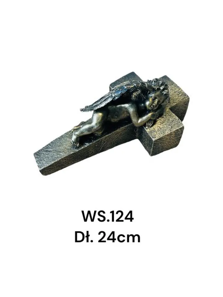 Krzyż figura ze śpiącym aniołem13x22,5x10,5cm złoty w sklepie Wasserman.eu