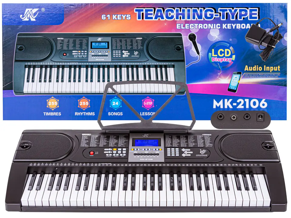 Keyboard Organy 61 Klawiszy Zasilacz Mikrofon MK-2106 w sklepie Wasserman.eu