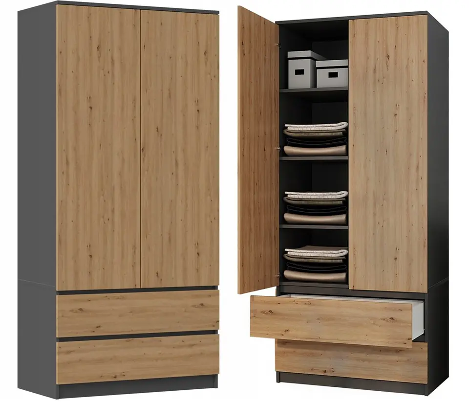 ⁨MALWA SS-90 WARDROBE - ANTHRACITE / ARTISAN OAK⁩ at Wasserman.eu