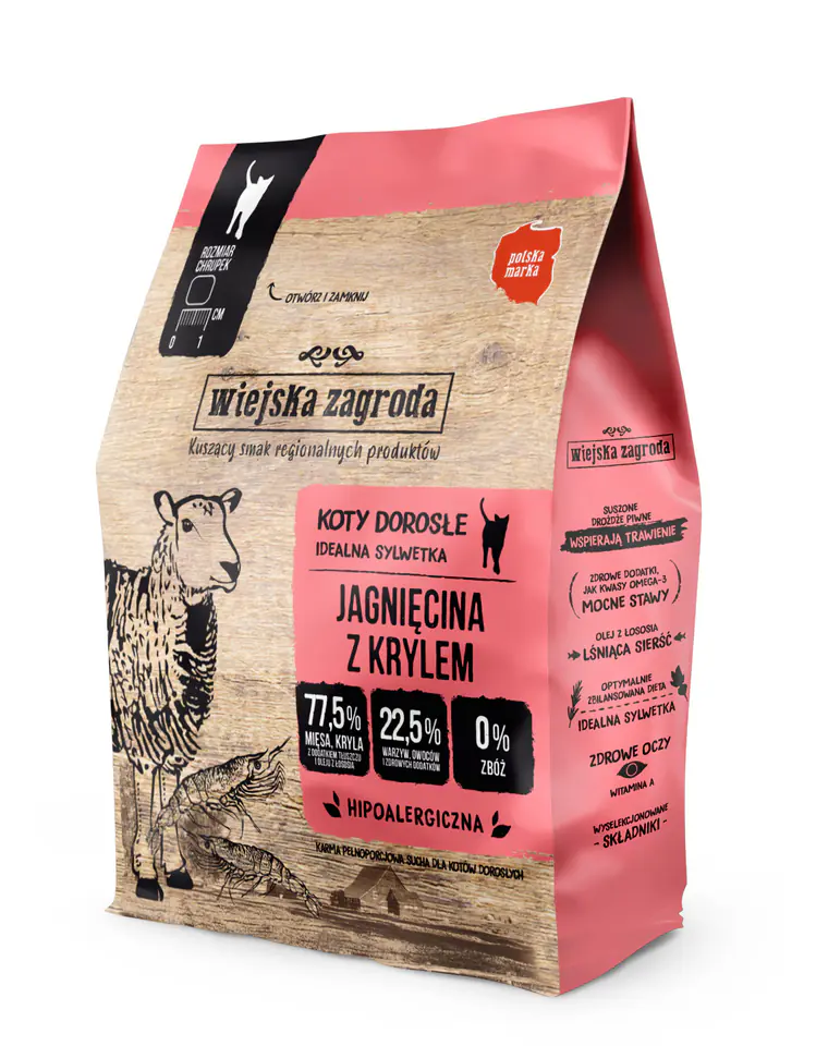 ⁨Wiejska Zagroda Jagnięcina z krylem - Sucha karma dla kota - 400g⁩ at Wasserman.eu