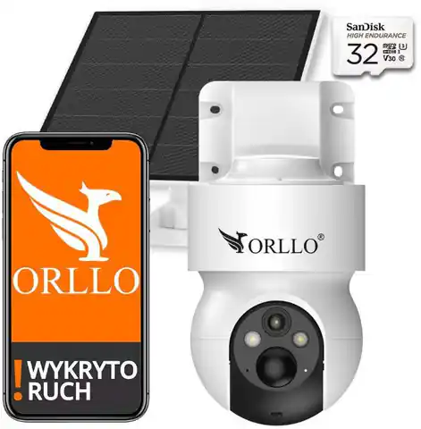 ⁨Kamera IP Orllo E7 PRO SIM solarna zewnętrzna bezprzewodowa obrotowa 3MP + Karta SD 32Gb⁩ w sklepie Wasserman.eu
