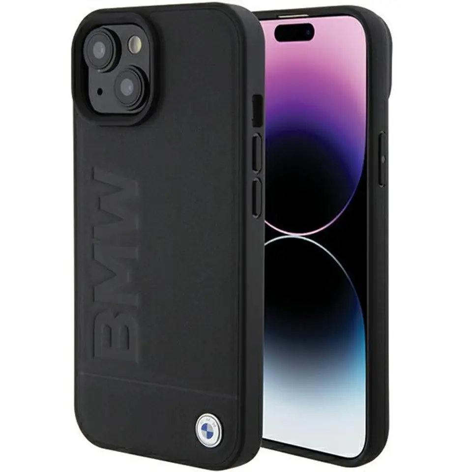 ⁨BMW BMHMP15MSLLBK iPhone 15 Plus 6.7" czarny/black MagSafe Leather Hot Stamp⁩ w sklepie Wasserman.eu