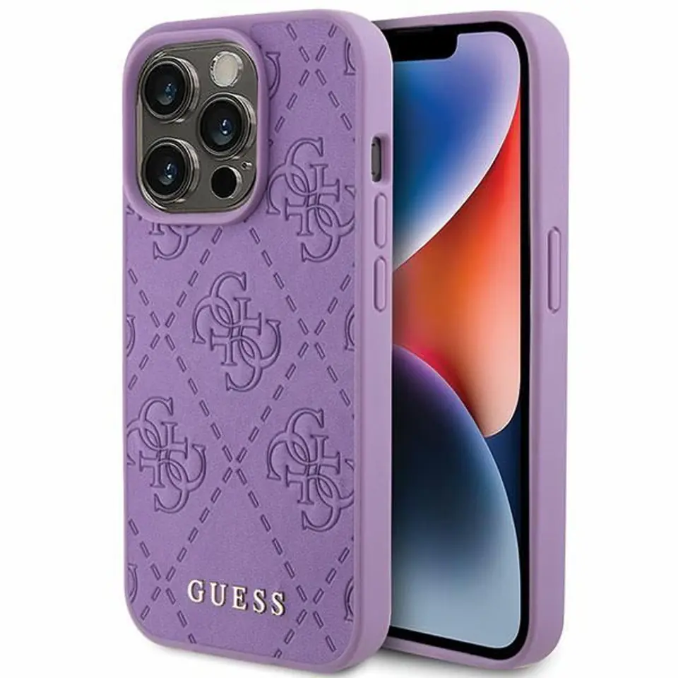 ⁨Guess GUHCP15XP4EPMU iPhone 15 Pro Max 6.7" fioletowy/light purple hardcase Leather 4G Stamped⁩ w sklepie Wasserman.eu