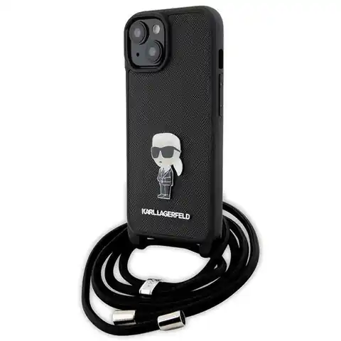 ⁨Karl Lagerfeld KLHCP15SSASKNPSK iPhone 15 6.1" hardcase czarny/black Crossbody Saffiano Monogram Metal Pin Karl & Choupette⁩ w sklepie Wasserman.eu