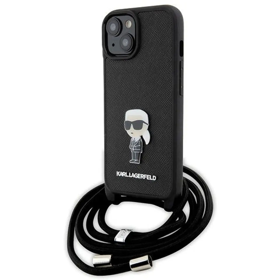 Karl Lagerfeld KLHCP15SSASKNPSK iPhone 15 6.1" hardcase czarny/black Crossbody Saffiano Monogram Metal Pin Karl & Choupette w sklepie Wasserman.eu