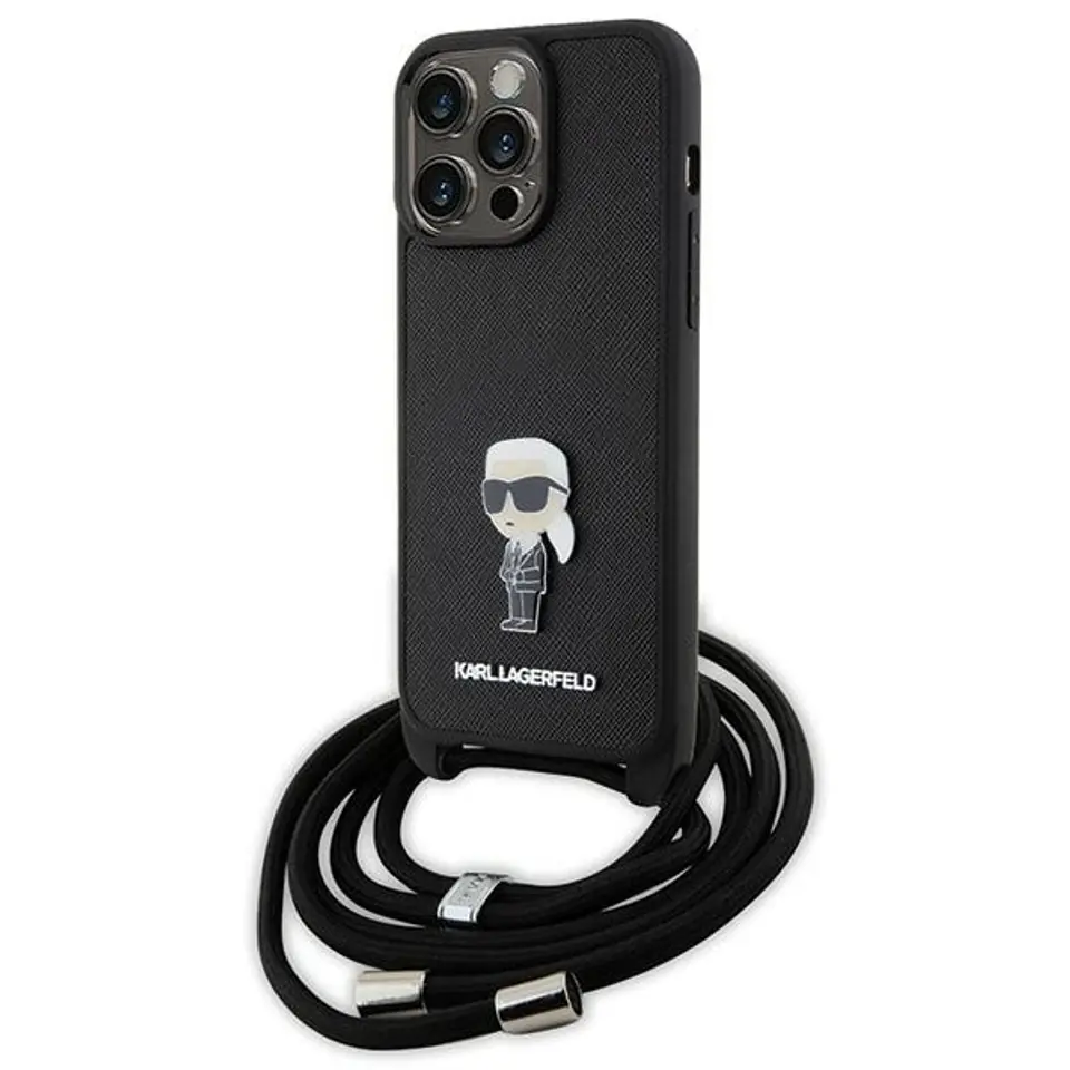Karl Lagerfeld KLHCP15XSASKNPSK iPhone 15 Pro Max 6.7" hardcase czarny/black Crossbody Saffiano Monogram Metal Pin Karl & Choupette w sklepie Wasserman.eu
