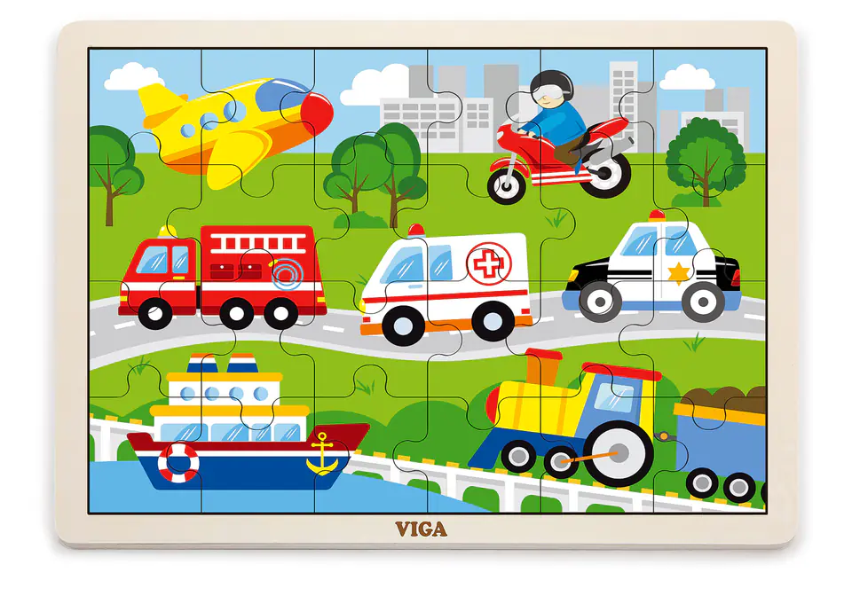 ⁨Viga 51462 Puzzle na podkładce 24 elementy - pojazdy w mieście⁩ w sklepie Wasserman.eu