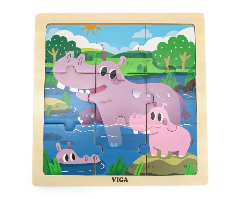 ⁨Viga 44628 Puzzle na podkładce 9 elementów - hipopotam⁩ at Wasserman.eu