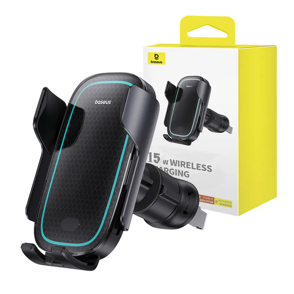 ⁨Uchwyt samochodowy z ładowarką Baseus MilkyWay Pro 15W (czarny)⁩ w sklepie Wasserman.eu