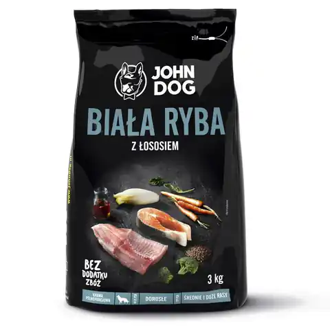 ⁨JOHN DOG Premium Ś/D Rasy Biała Ryba z Łososiem  - sucha karma dla psa - 3 kg⁩ w sklepie Wasserman.eu