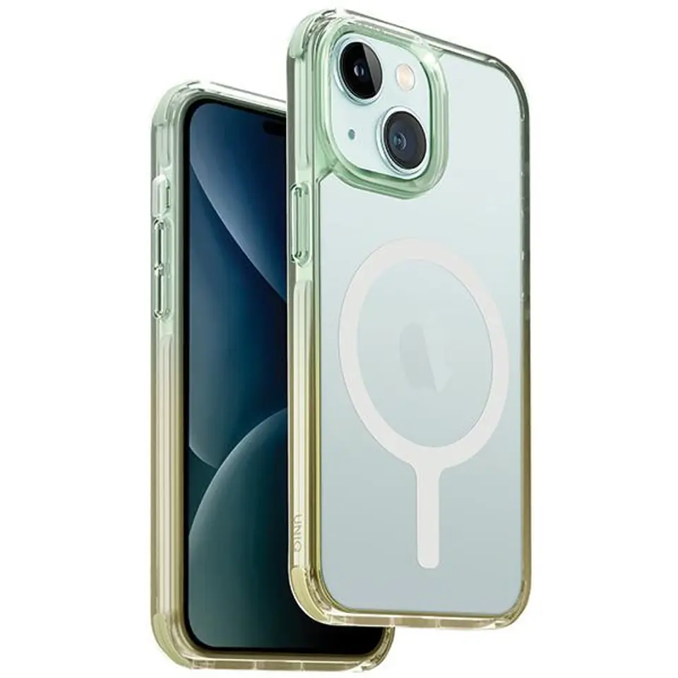 ⁨UNIQ etui Combat Duo iPhone 15 6.1" Magclick Charging zielono-żółty/sea green-soft yellow⁩ w sklepie Wasserman.eu