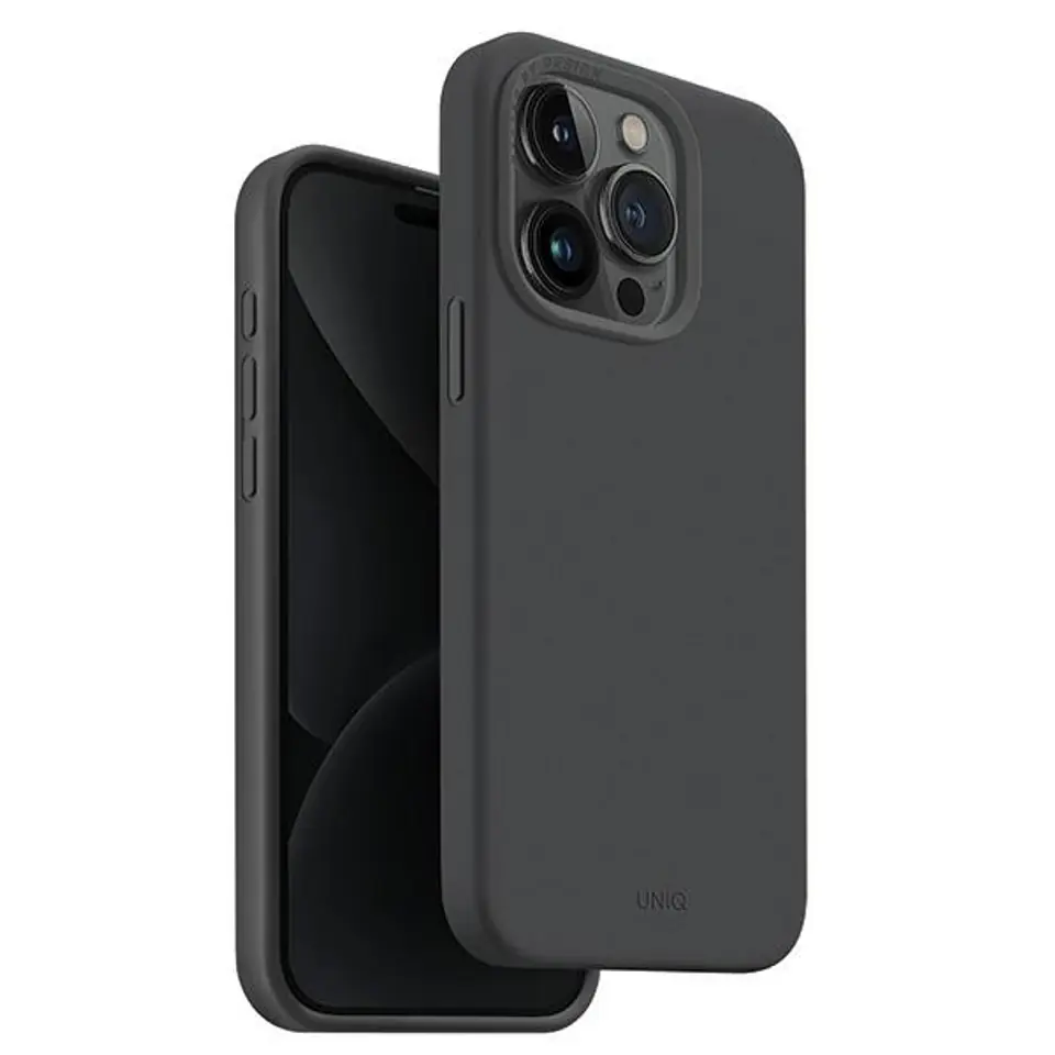 ⁨UNIQ etui Lino Hue iPhone 15 Pro 6.1" Magclick Charging szary/charcoal grey⁩ w sklepie Wasserman.eu