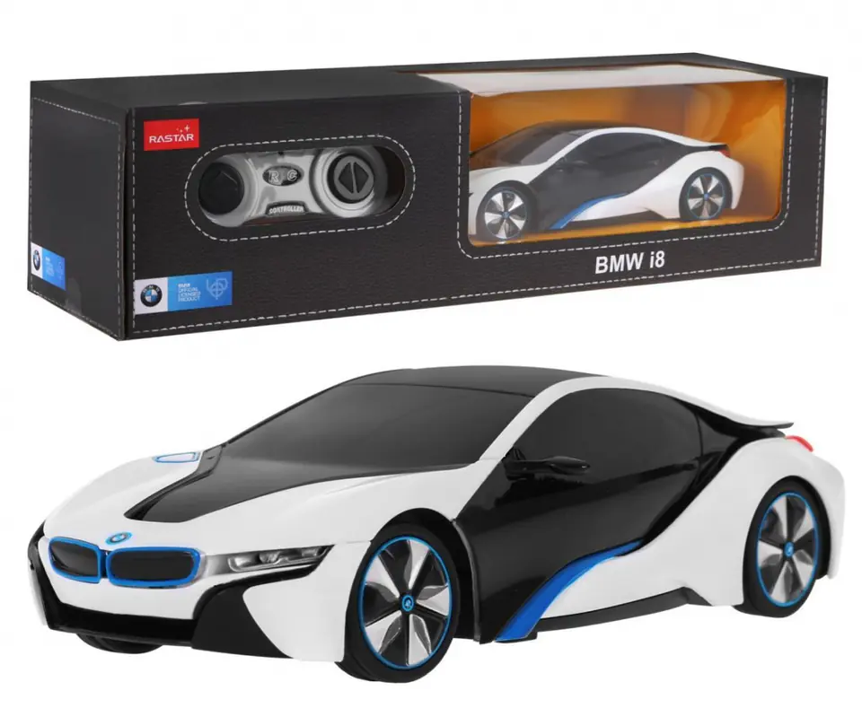 ⁨BMW i8 białe RASTAR model 1:24 Zdalnie sterowane auto + pilot 2,4 GHz⁩ w sklepie Wasserman.eu