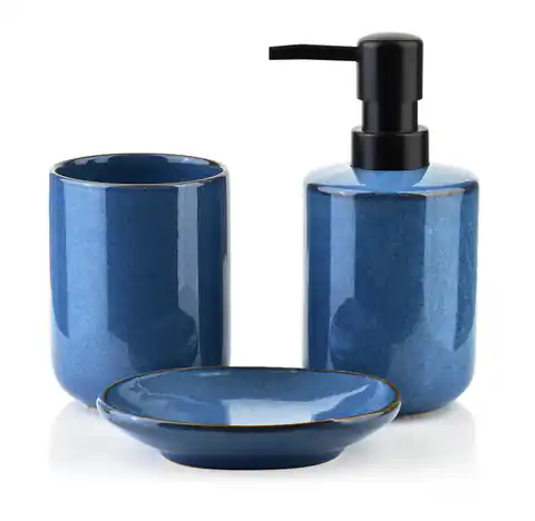 ⁨SANSA NATURE Komplet łazienkowy niebieski 3-częściowy poj.380ml⁩ w sklepie Wasserman.eu