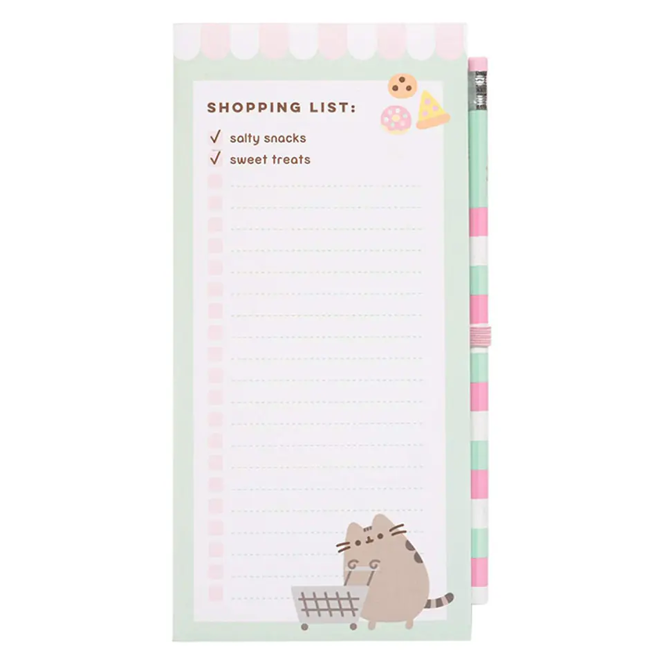 ⁨Pusheen - Magnetyczny notatnik / lista zakupów na lodówkę + ołówek (10 x 21 cm)⁩ w sklepie Wasserman.eu