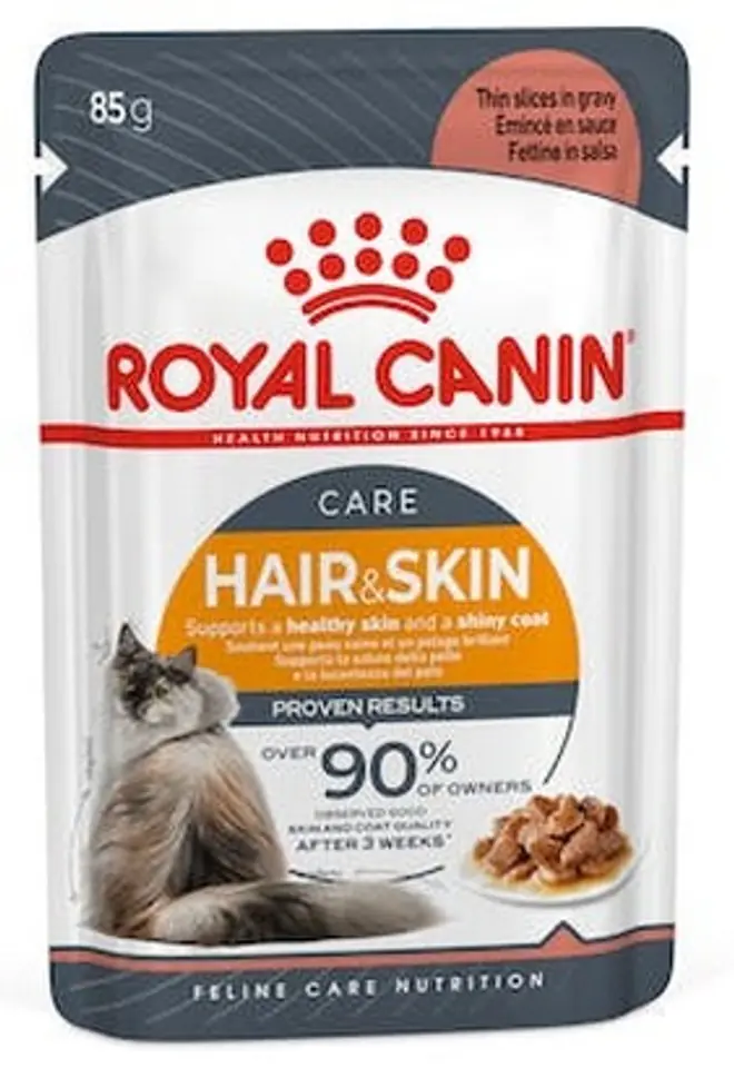 ⁨Royal Canin Hair & Skin Care w sosie  karma mokra dla kotów dorosłych, zdrowa skóra, piękna sierść saszetka 85g⁩ w sklepie Wasserman.eu