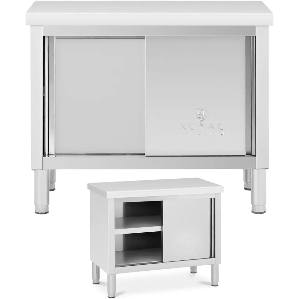 Stół gastronomiczny z szafką z drzwiami suwanymi STAL 100 x 50 cm do 330 kg w sklepie Wasserman.eu