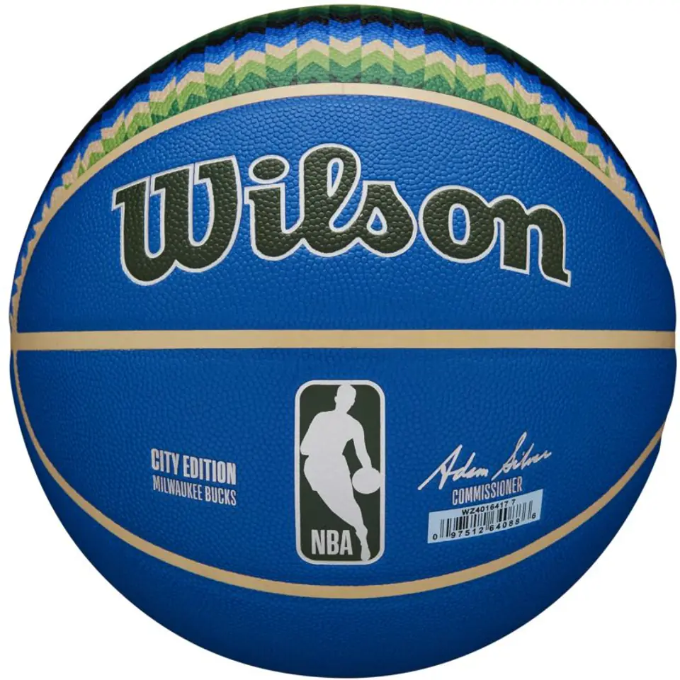 ⁨Piłka do koszykówki Wilson NBA Team City Collector Milwaukee Bucks Ball (kolor Niebieski, rozmiar 7)⁩ w sklepie Wasserman.eu