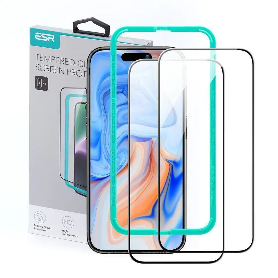 ⁨Szkło Hartowane APPLE IPHONE 15 ESR Tempered Glass 2-pack czarne⁩ w sklepie Wasserman.eu