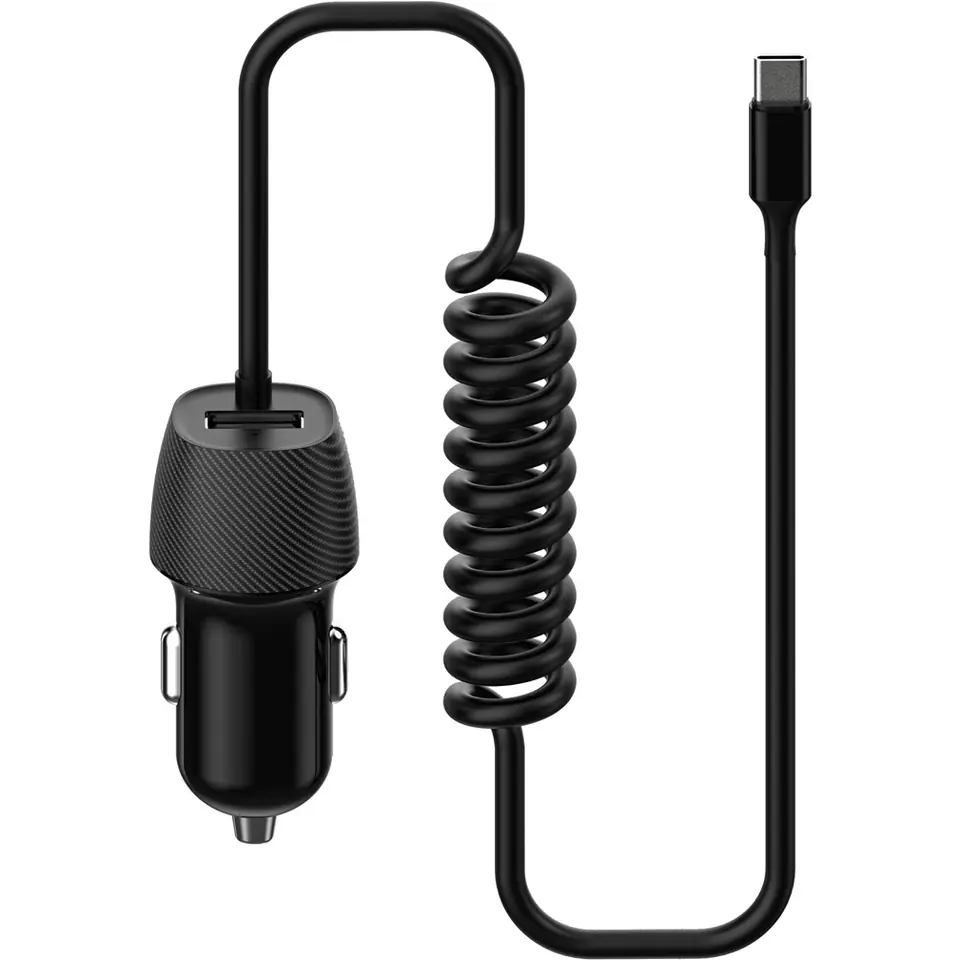 Ładowarka samochodowa PLATINET SPIRAL USB-A 3,4A + kabel USB-C 15W czarna (45483) w sklepie Wasserman.eu