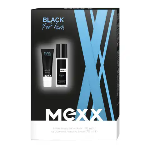 ⁨MEXX Zestaw prezentowy Black for Him (Żel pod prysznic 50ml+ Deo naturalny spray 75ml)⁩ w sklepie Wasserman.eu