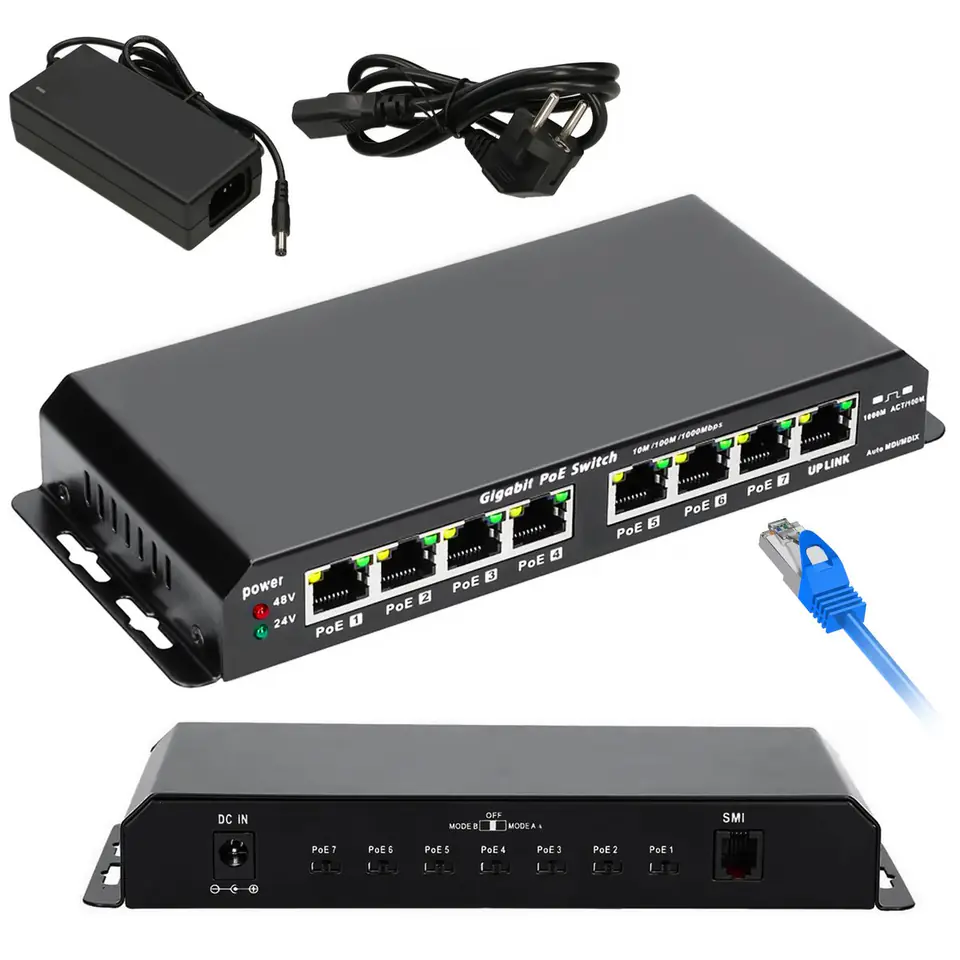 ⁨EXTRALINK KRATOS GIGABIT POE SWITCH 8-7 PORT 24V/48V 60W WITH POWER ADAPTER 24V 2.5A⁩ w sklepie Wasserman.eu