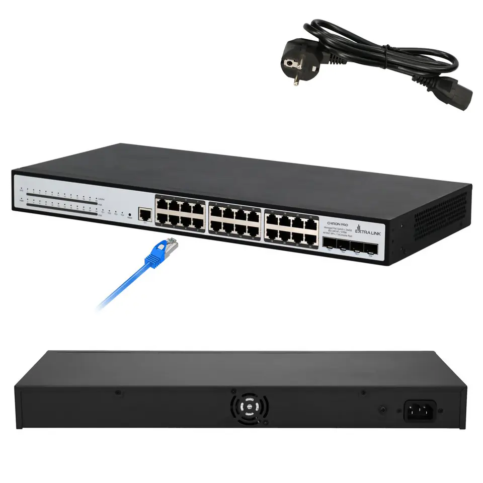 ⁨Extralink PoE Switch Chiron Pro 24x RJ45 1000Mb/s PoE, 4x SFP+, L3, managed, 370W⁩ at Wasserman.eu