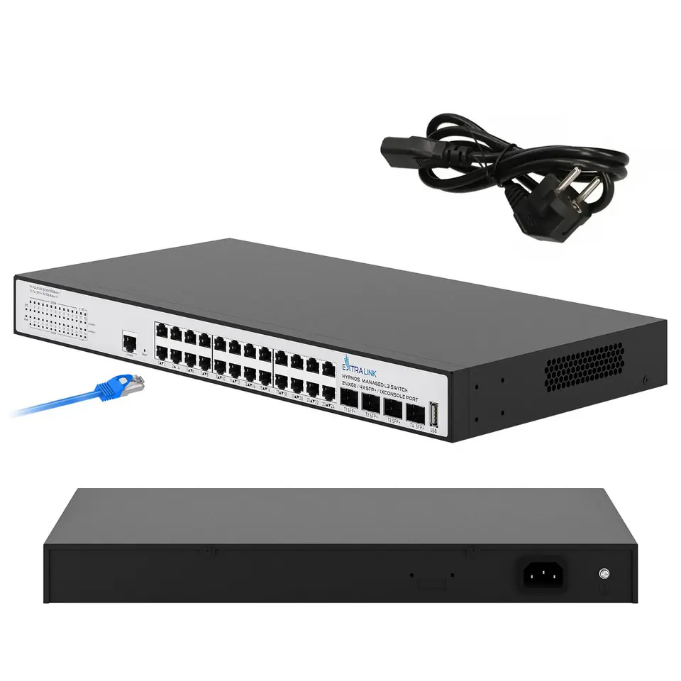 ⁨EXTRALINK HYPNOS, FULL GIGABIT MANAGED L3 SWITCH 24 PORTS 10/100/1000M, CONSOLE PORT, 4X 10G SFP+⁩ w sklepie Wasserman.eu