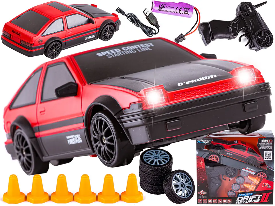 ⁨Samochód Do Driftu, Auto RC Drift 1:24 2,4 GHz 4WD CZERWONA TOYOTA⁩ w sklepie Wasserman.eu