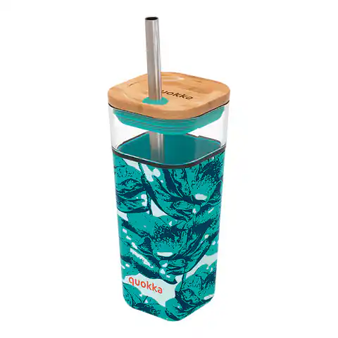 ⁨Quokka Liquid Cube - Kubek szklany 540 ml ze słomką ze stali nierdzewnej (Water Flowers)⁩ w sklepie Wasserman.eu