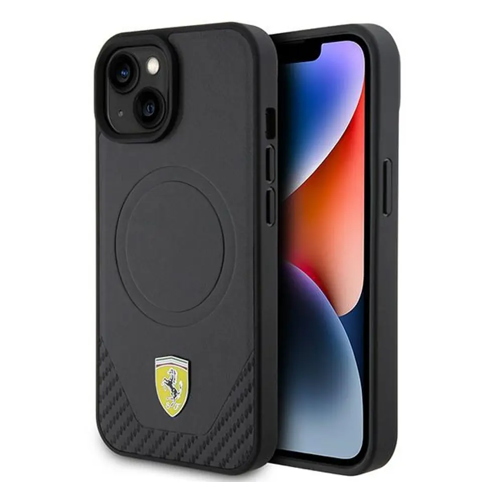 ⁨Ferrari FEHMP15SPTEK iPhone 15 6.1" czarny/black hardcase Carbon Metal Logo MagSafe⁩ w sklepie Wasserman.eu