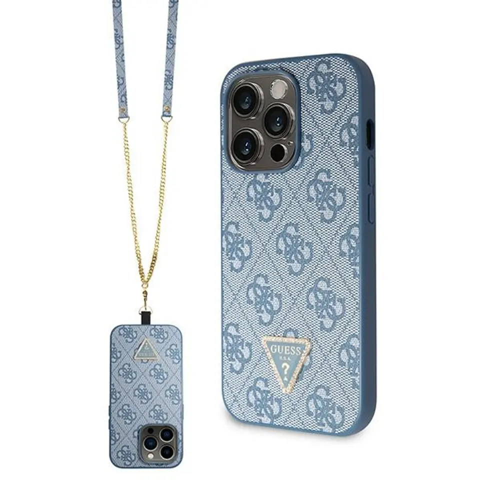 ⁨Guess GUHCP14LP4TDSCPB iPhone 14 Pro 6.1" niebieski/blue hardcase Crossbody 4G Metal Logo⁩ w sklepie Wasserman.eu