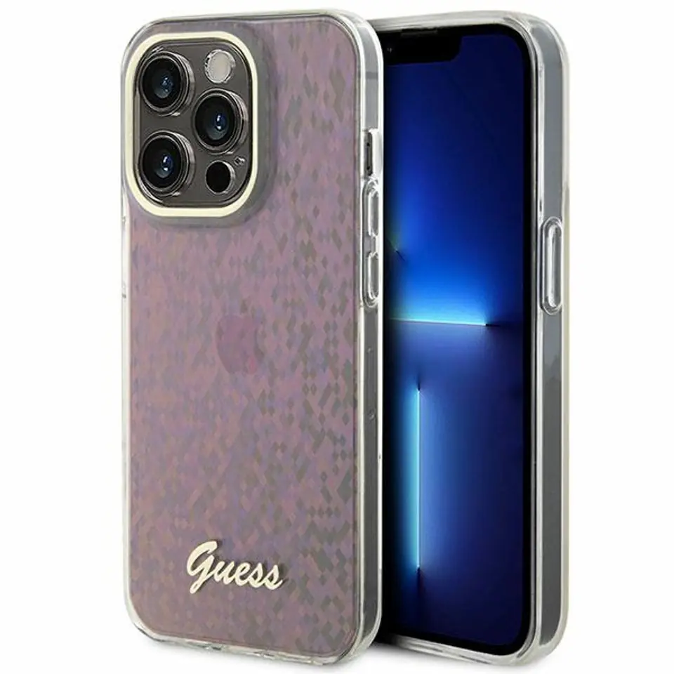 ⁨Guess GUHCP15LHDECMP iPhone 15 Pro 6.1" różowy/pink hardcase IML Faceted Mirror Disco Iridescent⁩ w sklepie Wasserman.eu