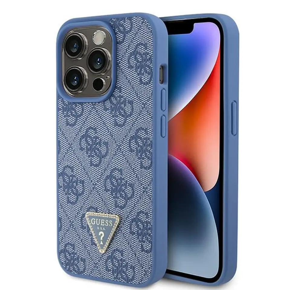 ⁨Guess GUHCP15LP4TDPB iPhone 15 Pro 6.1" niebieski/blue hardcase Leather 4G Triangle Strass⁩ w sklepie Wasserman.eu