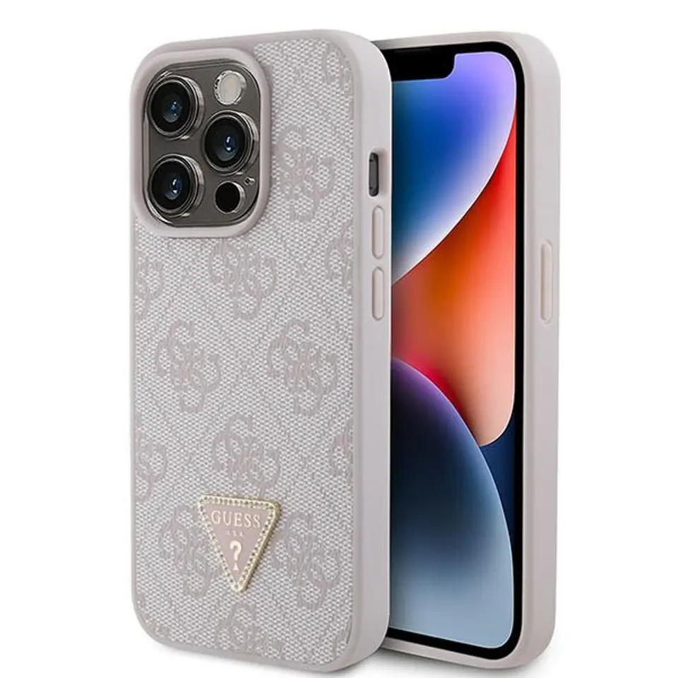 ⁨Guess GUHCP15LP4TDPP iPhone 15 Pro 6.1" różowy/pink hardcase Leather 4G Triangle Strass⁩ w sklepie Wasserman.eu