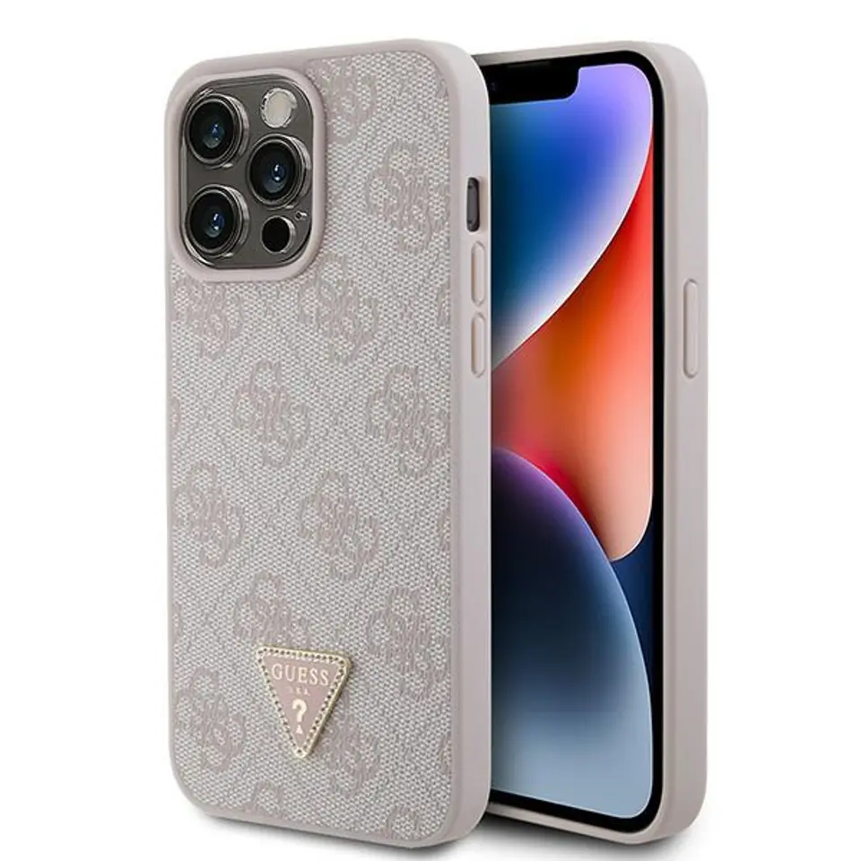 ⁨Guess GUHCP15XP4TDPP iPhone 15 Pro Max 6.7" różowy/pink hardcase Leather 4G Diamond Triangle⁩ w sklepie Wasserman.eu